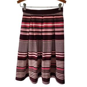 NEW YORK COMPANY Maroon Pink Striped A-line Knee Length Skirt‎ Size 2